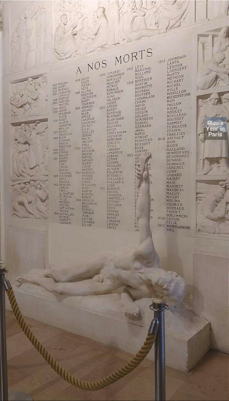 An elaborate memorial that covers the dates 1863-1917, comprises multiple sculptures and is titled with the words "A NOS MORTS" (in memory of our dead) An elaborate memorial that covers the dates 1863-1917, comprises multiple sculptures and is titled with the words "A NOS MORTS" (in memory of our dead)