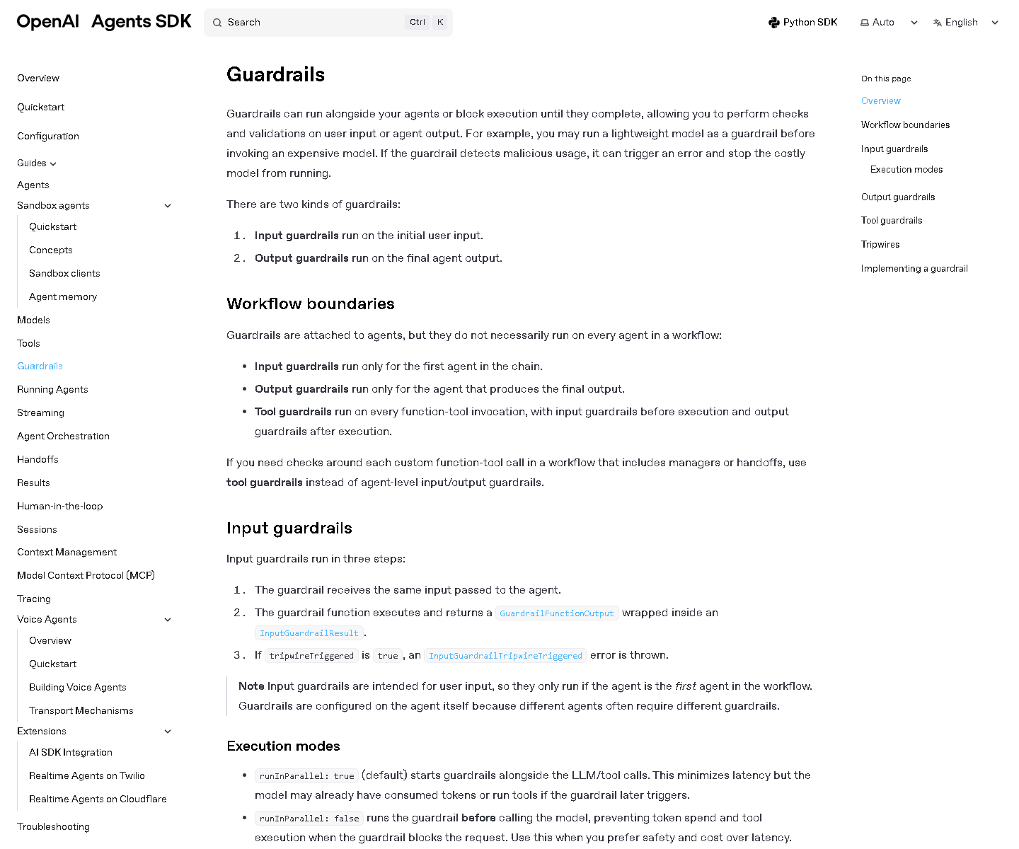 OpenAI Agents guardrails reference screenshot OpenAI Agents guardrails reference screenshot