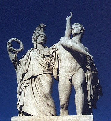 Sculpture of Athena advising Diomedes before he enters the battle Sculpture of Athena advising Diomedes before he enters the battle