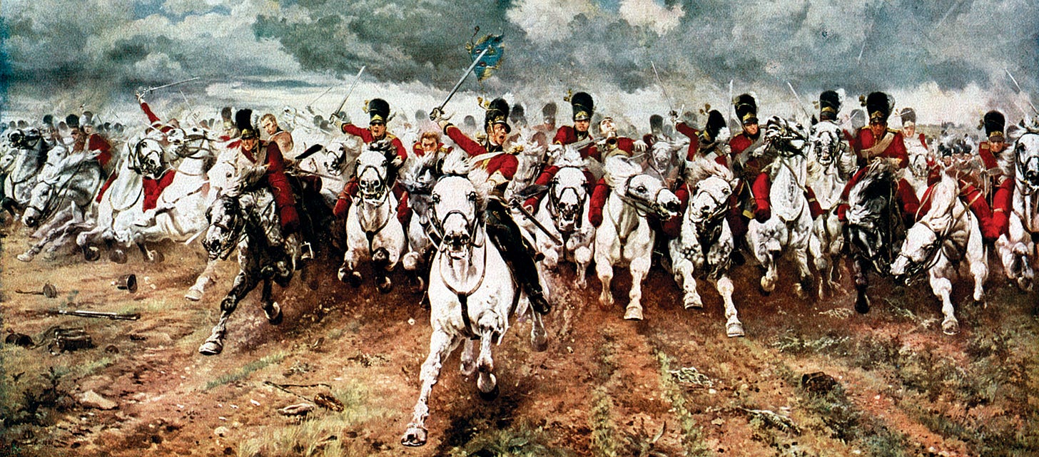 Scotland For Ever’; The Charge of the Scots Greys at Waterloo, June 18, 1815, by Elizabeth Butler, 1881. Leeds Art Gallery, Leeds, West Yorkshire, England. Scotland For Ever’; The Charge of the Scots Greys at Waterloo, June 18, 1815, by Elizabeth Butler, 1881. Leeds Art Gallery, Leeds, West Yorkshire, England.