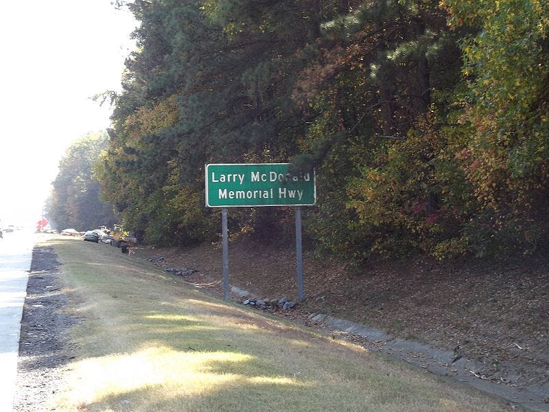 Larry McDonald Memorial Highway sign picture