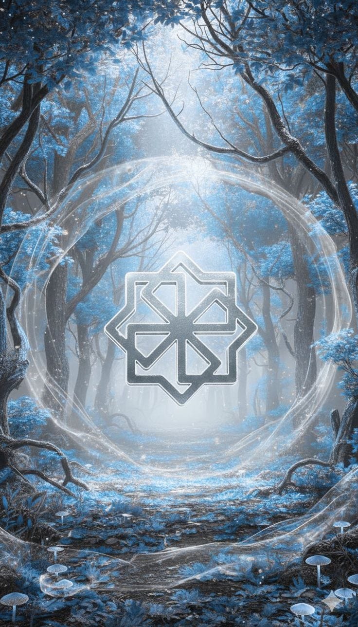 This may contain: an image of a forest with trees in the middle and blue hues on it