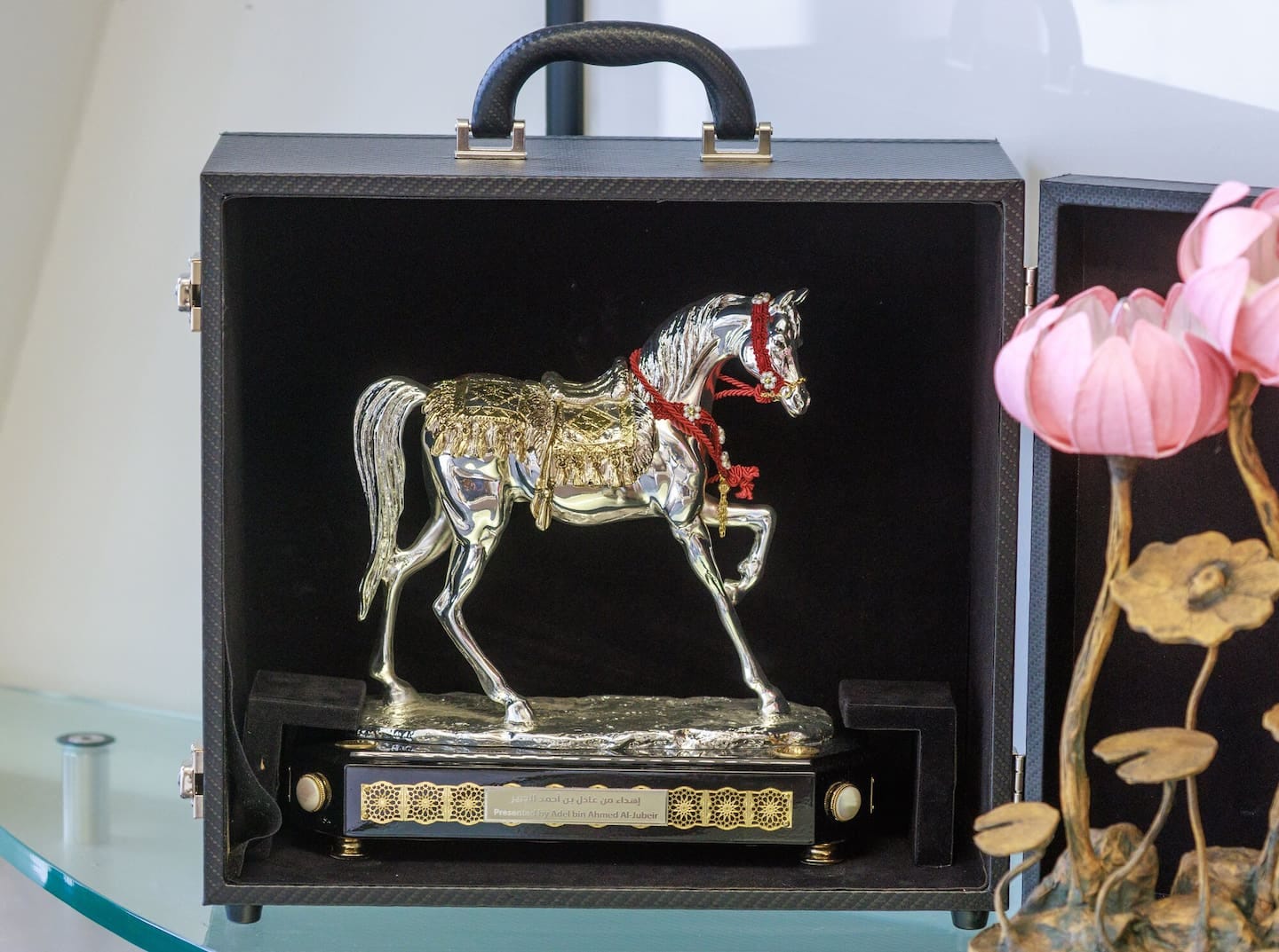The statue given to Winston Peters by the Saudi Arabian government after he attended the Saudi Cup in Riyadh. Photo / Mark Mitchell