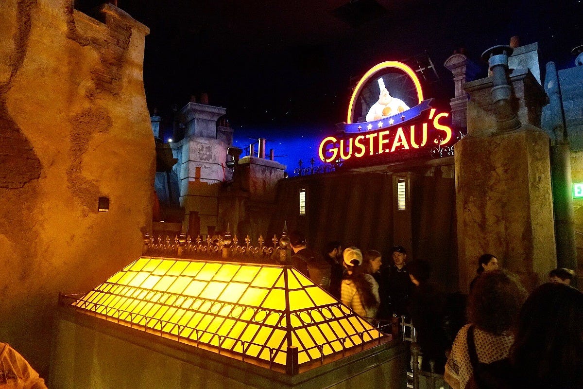The Gusteau's sign at Remy's Ratatouille Adventure at EPCOT. Image: Jeremy Thompson via Wikimedia Commons The Gusteau's sign at Remy's Ratatouille Adventure at EPCOT. Image: Jeremy Thompson via Wikimedia Commons