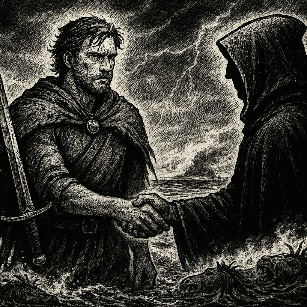 The tide’s end is never silence — it is riptide, and ruin. Here, Cael’s oath collides with the Deceiver’s design, and the first crack in loyalty becomes the song that will echo across the Fianna’s age.