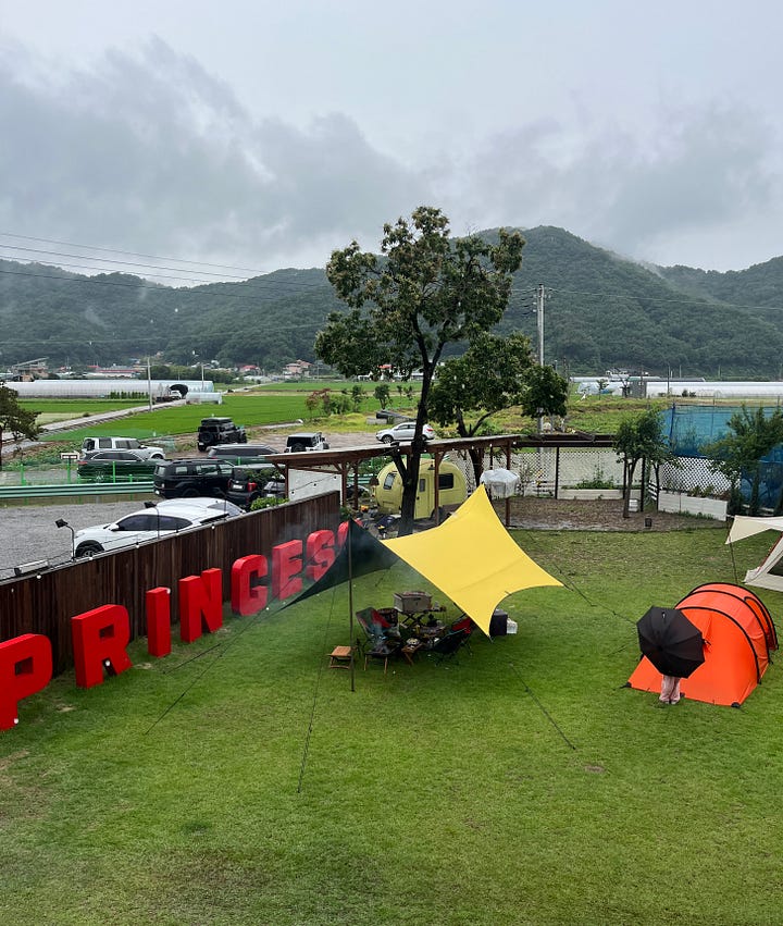 tents and picnic benches