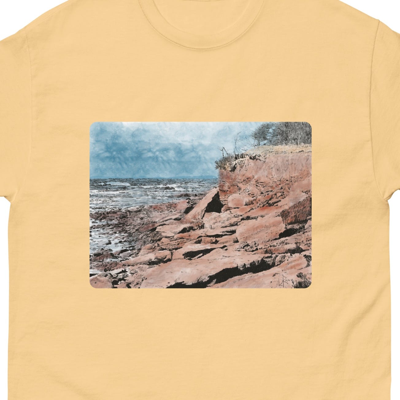 Rocky shoreline of Prince Edward Island. A distant storm is slowly rolling in. Sketch art by Don Rice. Rocky shoreline of Prince Edward Island. A distant storm is slowly rolling in. Sketch art by Don Rice.