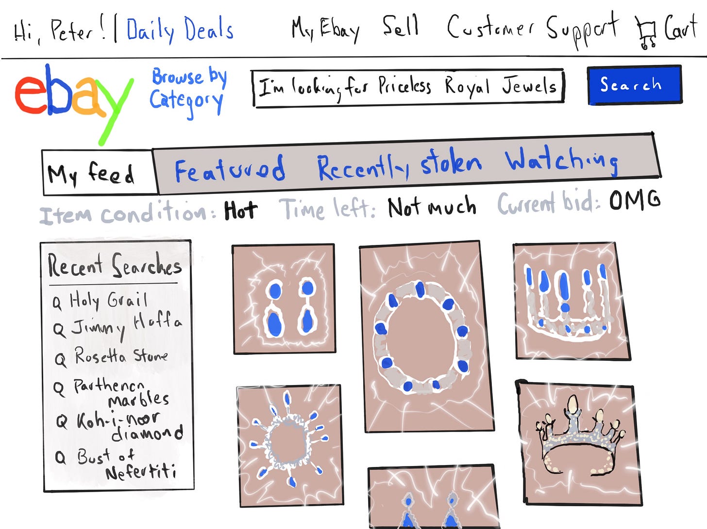 ebay page selling stolen jewels from the Louvre