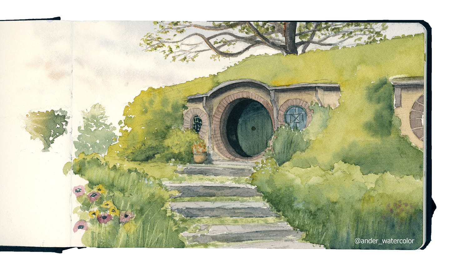 Hobbiton en acuarela