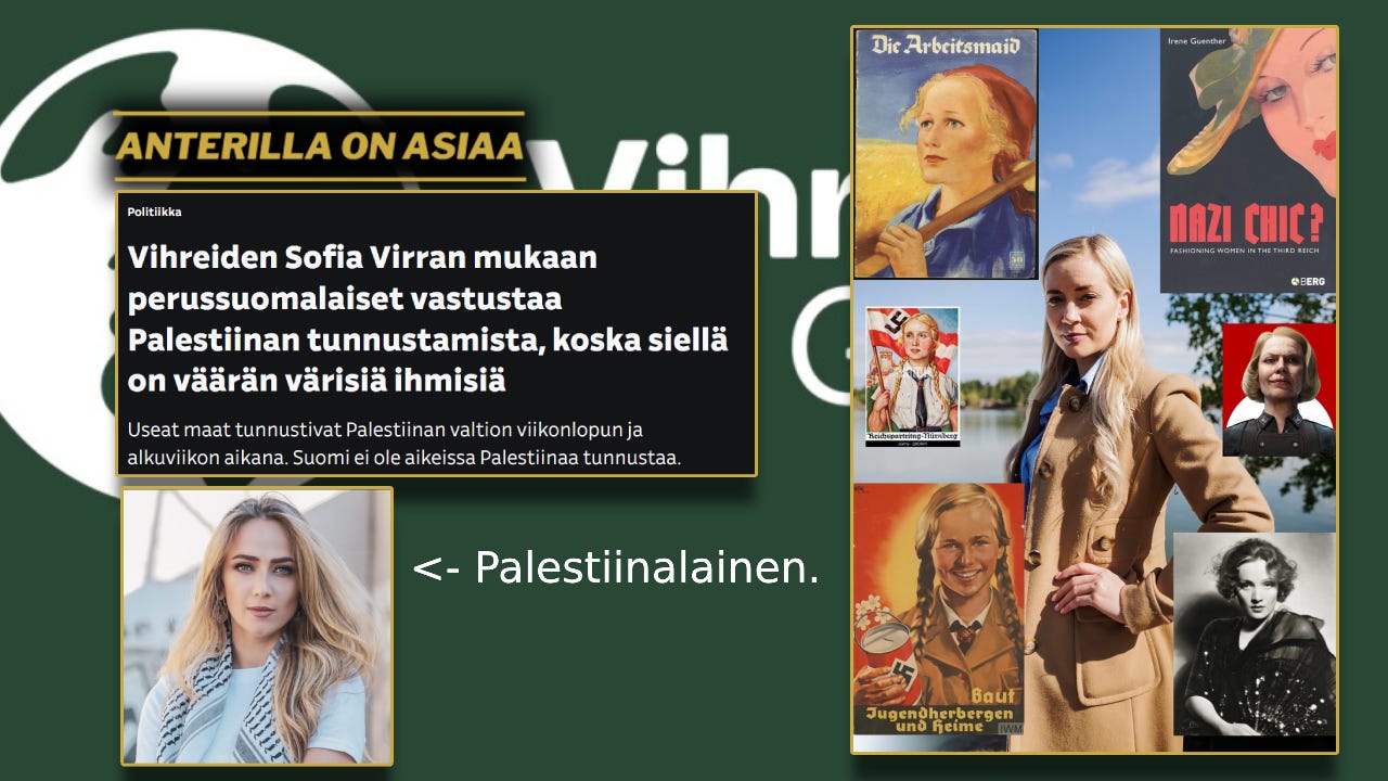 On äärimmäisen ilmeistä, etteivät Vihreät – sen johtajat, edustajat, jäsenet tai seuraajat – ymmärrä todellisuudessa yhtään mistään, kun kyse on Israel–Palestiina-konfliktista, Lähi-Idästä, maahanmuutosta, islaminuskosta, rasismista tai heitä itseään tummemmista ihmisistä ylipäätään. On äärimmäisen ilmeistä, etteivät Vihreät – sen johtajat, edustajat, jäsenet tai seuraajat – ymmärrä todellisuudessa yhtään mistään, kun kyse on Israel–Palestiina-konfliktista, Lähi-Idästä, maahanmuutosta, islaminuskosta, rasismista tai heitä itseään tummemmista ihmisistä ylipäätään.