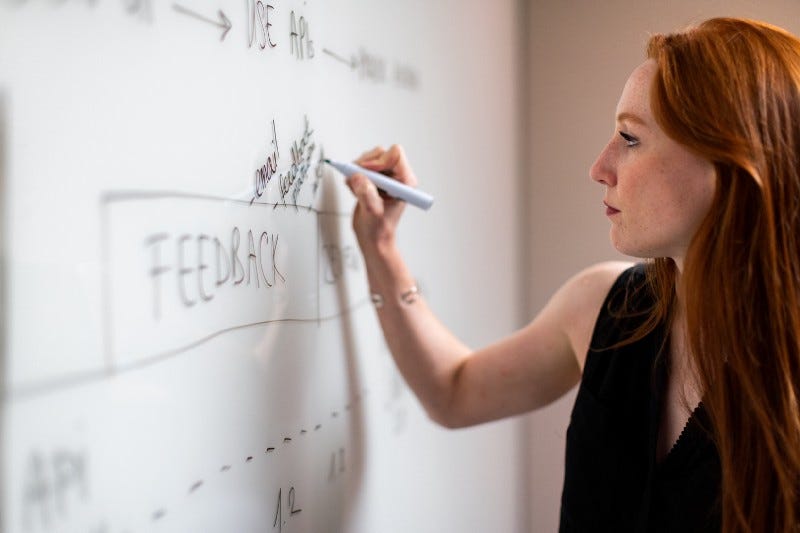 A woman writing on a whiteboard A woman writing on a whiteboard