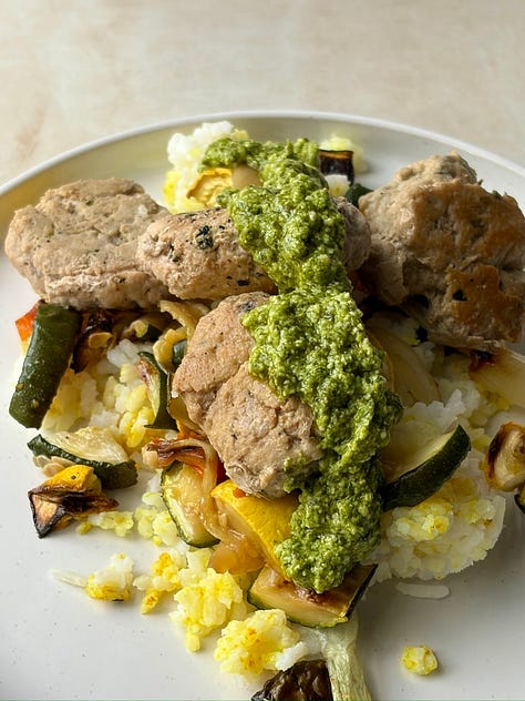 avocado beef bowl, salmon plate, meatball bowl