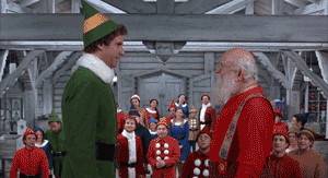 Scene from movie "Elf"; Santa preps Buddy for NYC Scene from movie "Elf"; Santa preps Buddy for NYC
