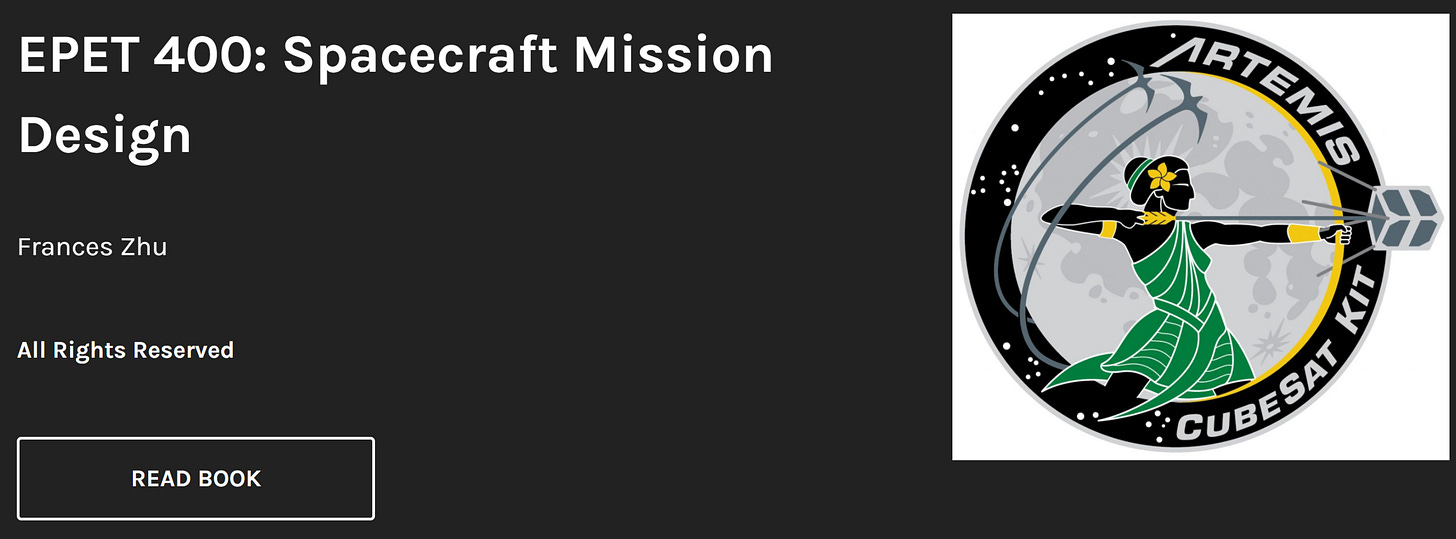 The first thing you see when you open my online textbook. That mission patch signifies the Artemis CubeSat Kit project with a lot of cool symbolism.