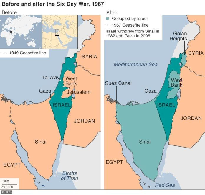 Map of region before and after Six Day War Map of region before and after Six Day War
