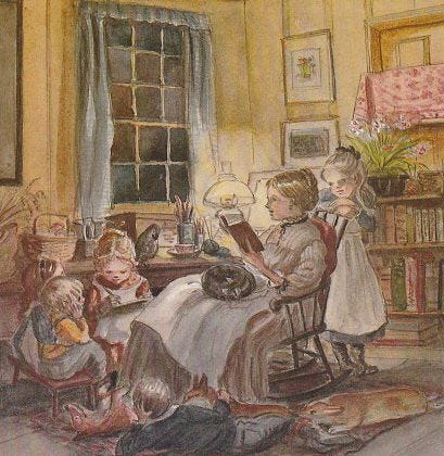 This may contain: an image of children reading in the living room