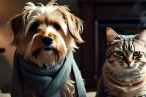 a dog and cat together, who both look like they have the flu