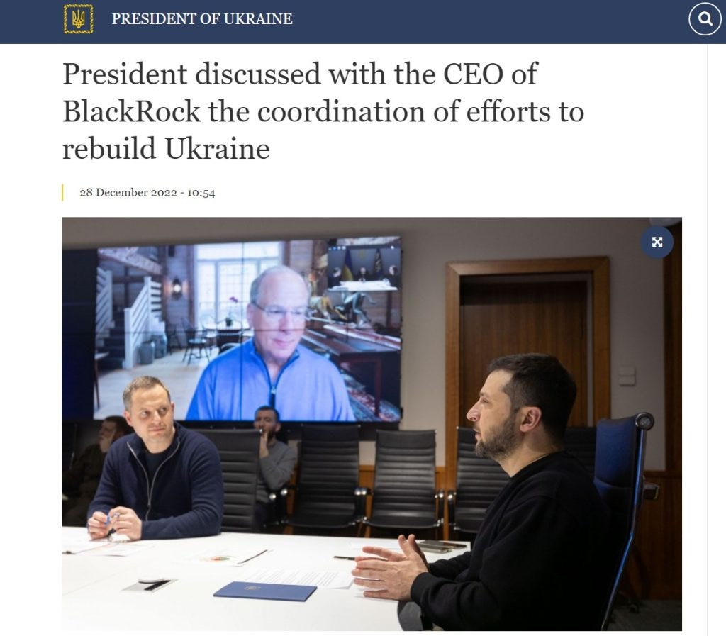 Zelensky Ukraine BlackRock Larry Fink reconstruction