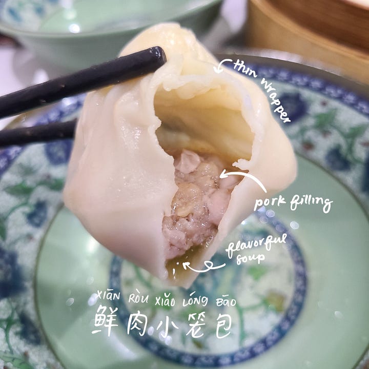 pork soup dumpling (鲜肉小笼包, xiānròu xiǎolóngbāo)