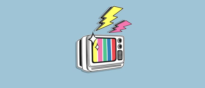 The header image shows an illustration of a TV with lightning bolts on top of it.