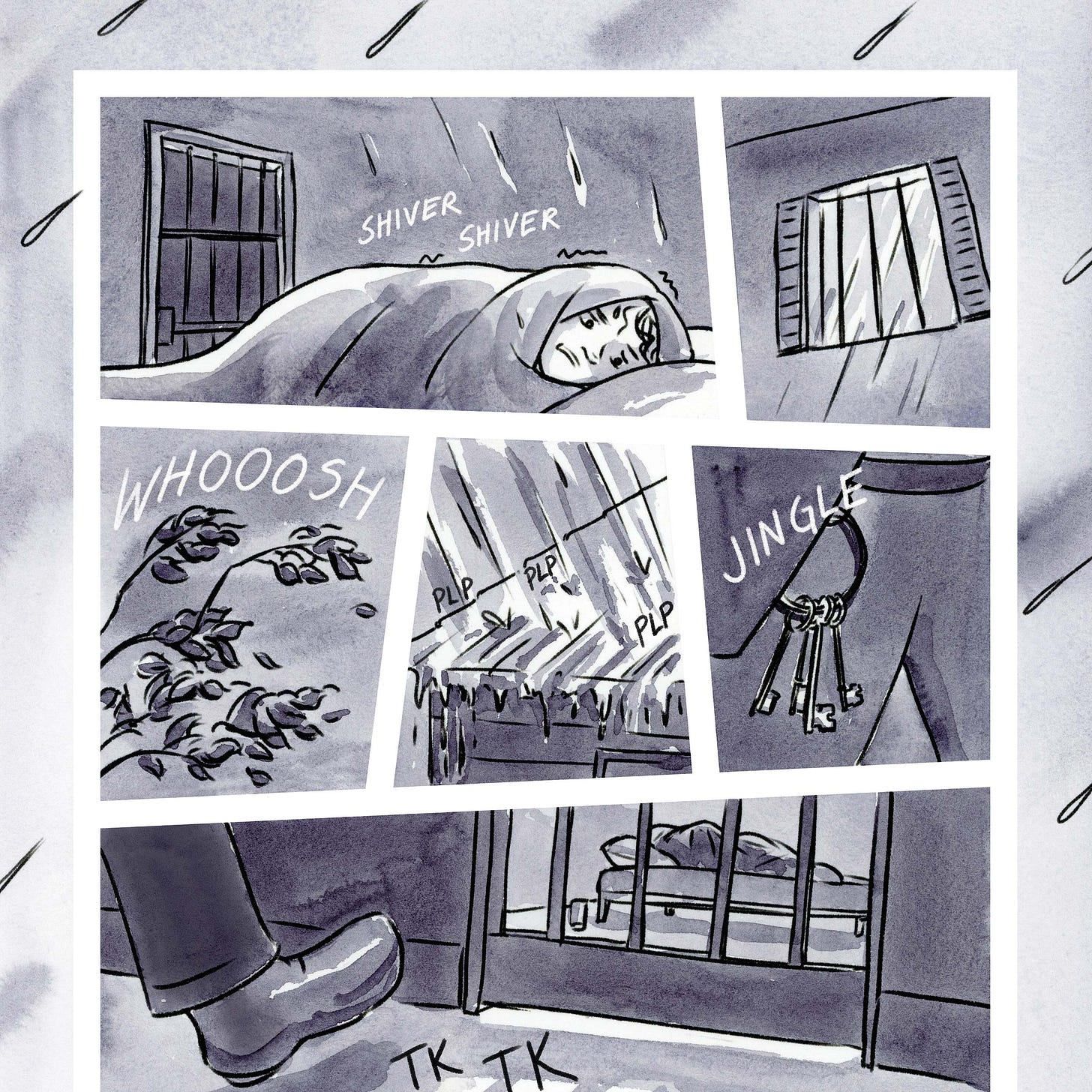 Watercolor comic page from graphic novelist K. Woodman-Maynard’s graphic novel adaptation of Tuck Everlasting.