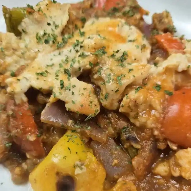 Close up of a plate of Unstuffed Peppers stovetop Casserole