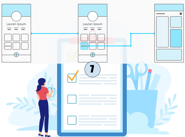 Illustration of A woman checking a list of new features Illustration of A woman checking a list of new features