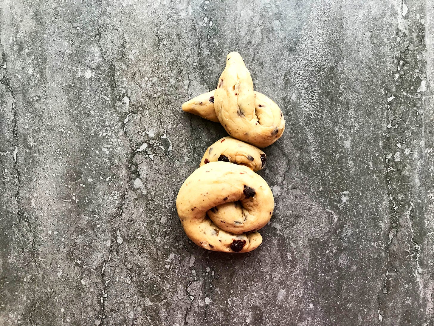 The assembled pieces of dough
