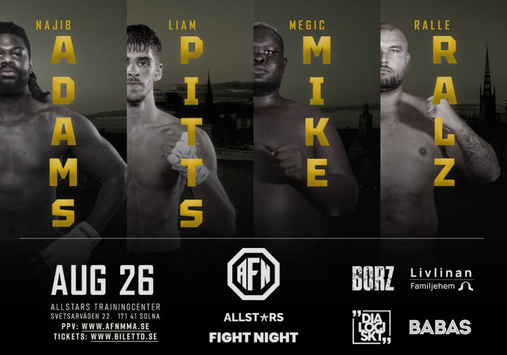 AFN 2 Allstars Fight Night Megic Mike Ralle Rallz Liam Pitts Najib Adams Svensk MMA