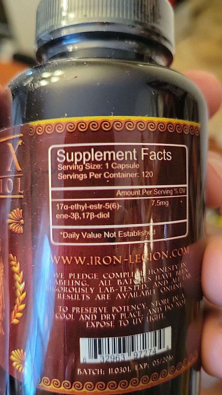 Legio-X contained norethandriol (17α-ethyl-estr-5(6)-ene-3β,17β-diol), a diol prohormone that converted to norethandrolone (Nilevar®, "oral Deca") in the body. This product exemplifies the legal loopholes chemists exploited from 2002-2013, using double bond migration and diol conversion to market potent AAS as dietary supplements under DSHEA. The body's 3β-HSD enzyme converted this precursor into active steroid, delivering anabolic effects while occupying legal gray areas before DASCA 2014.