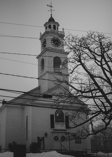 Black and white photos of the town of Natick, MA.
