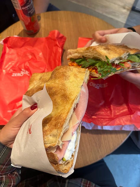 left: louf - excellent bread and pastry offerings; middle: the Mortadella sandwich from Zero Zero; right: flat white from Lot61