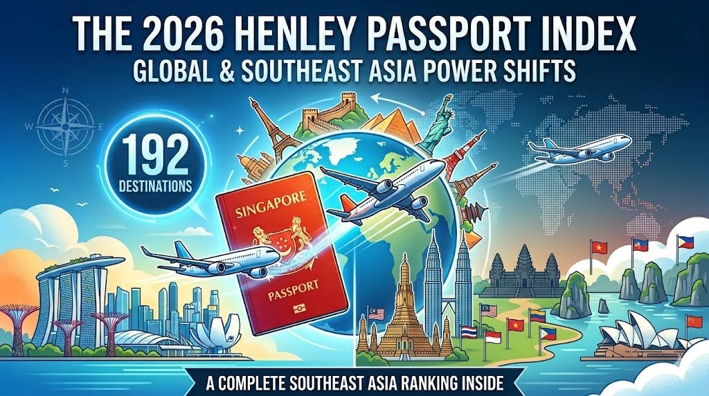 The 2026 Henley Passport Index reveals a massive “mobility chasm” within Southeast Asia. While Singapore has secured the world’s #1 spot with visa-free access to 192 countries, regional neighbours like Myanmar and Laos remain restricted to fewer than 55 destinations, highlighting a stark disparity in diplomatic influence.
