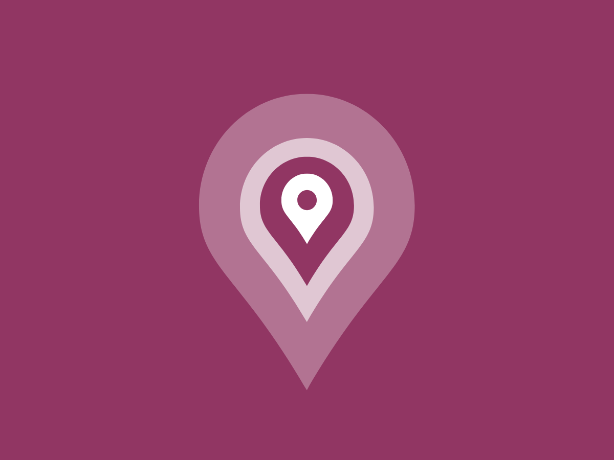 maroon background with a map marker on it