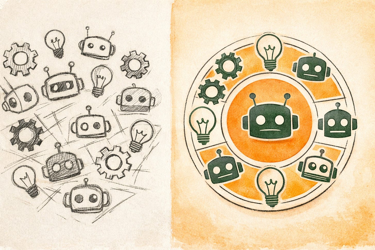 from chaos to structure — scattered AI agents versus an organized Paperclip company