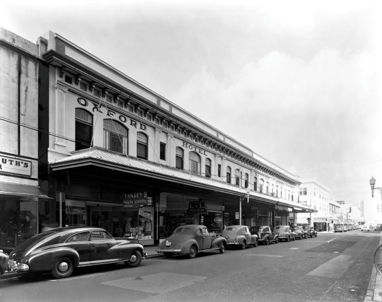 Figure 1: Oxford Hotel on North Miami Avenue looking north on February 24, 1946. Courtesy of Florida State Archives. Figure 1: Oxford Hotel on North Miami Avenue looking north on February 24, 1946. Courtesy of Florida State Archives.