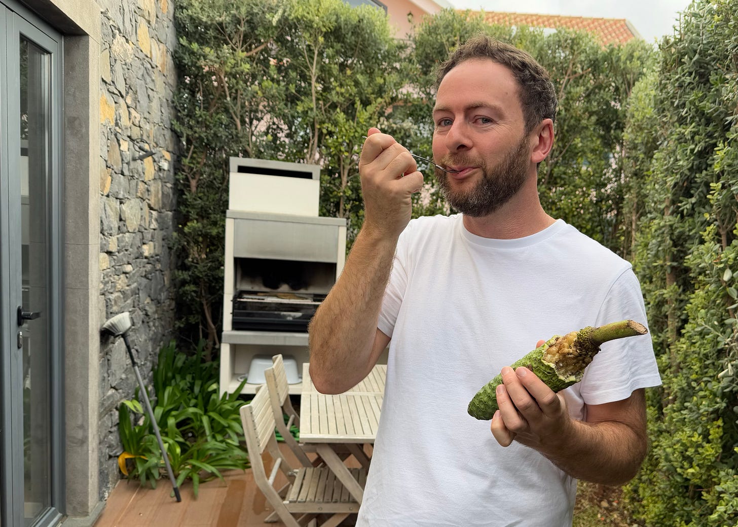 Eating monstera deliciosa fruit