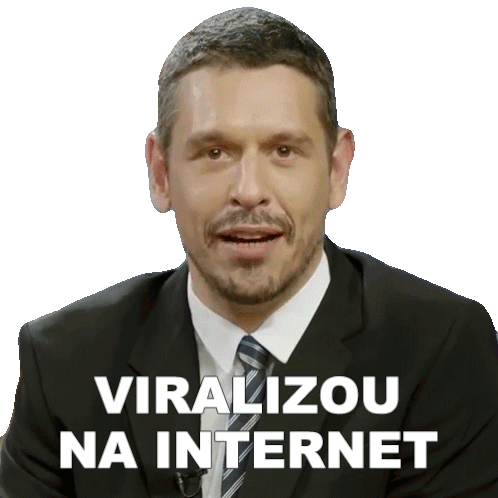 a man in a suit and tie has the words viralizou na internet on his face