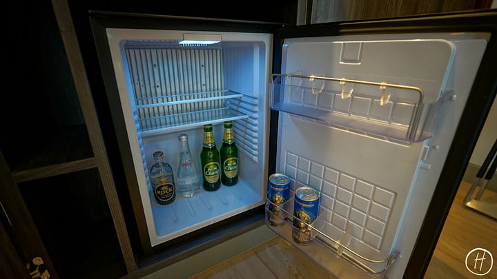 Minibar and wardrobe