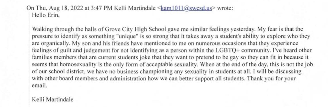 r/Columbus - Email response from SWCSD bigot board member Kelli Martindale.