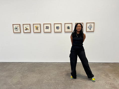 images of artists standing next to their artworks