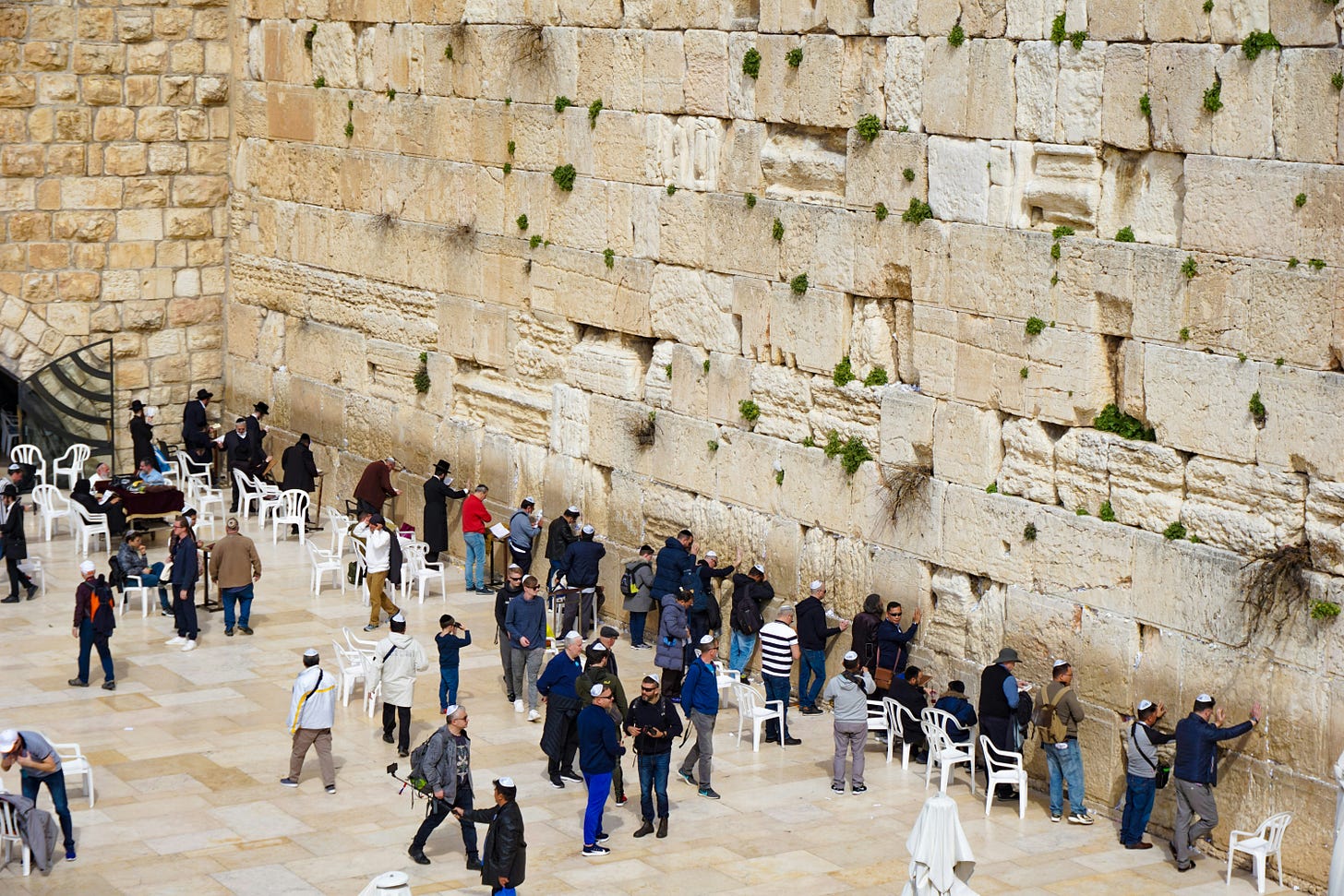 View of the men's section of the Western Wall seen from above View of the men's section of the Western Wall seen from above