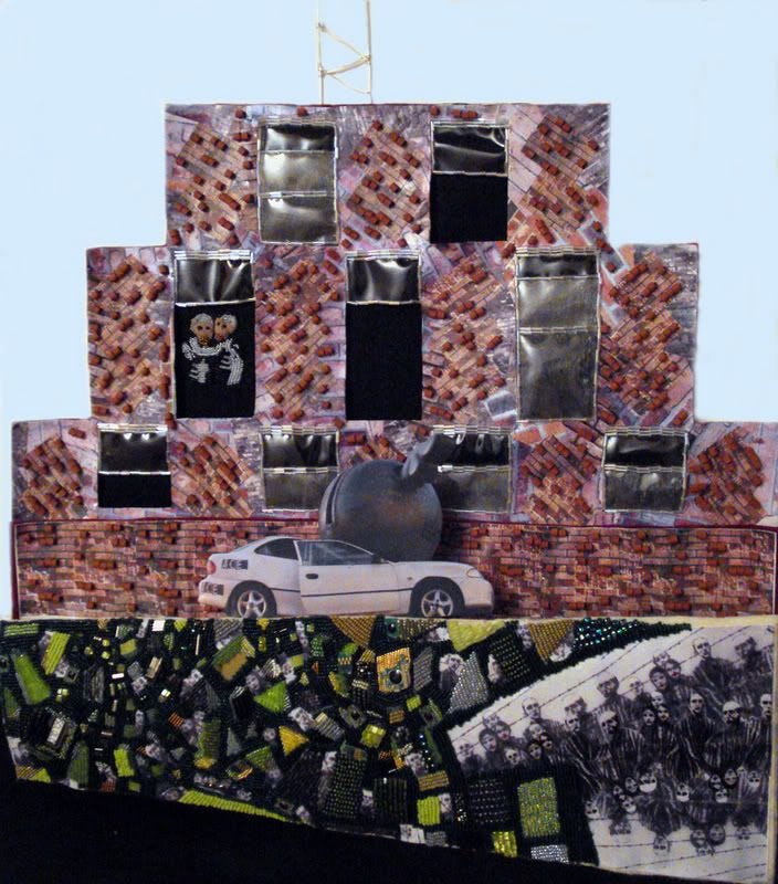 D Face Car. Beaded Banksy Graffiti skull. Brick Lane Ely's Yard, East London. Wordless Wednesday