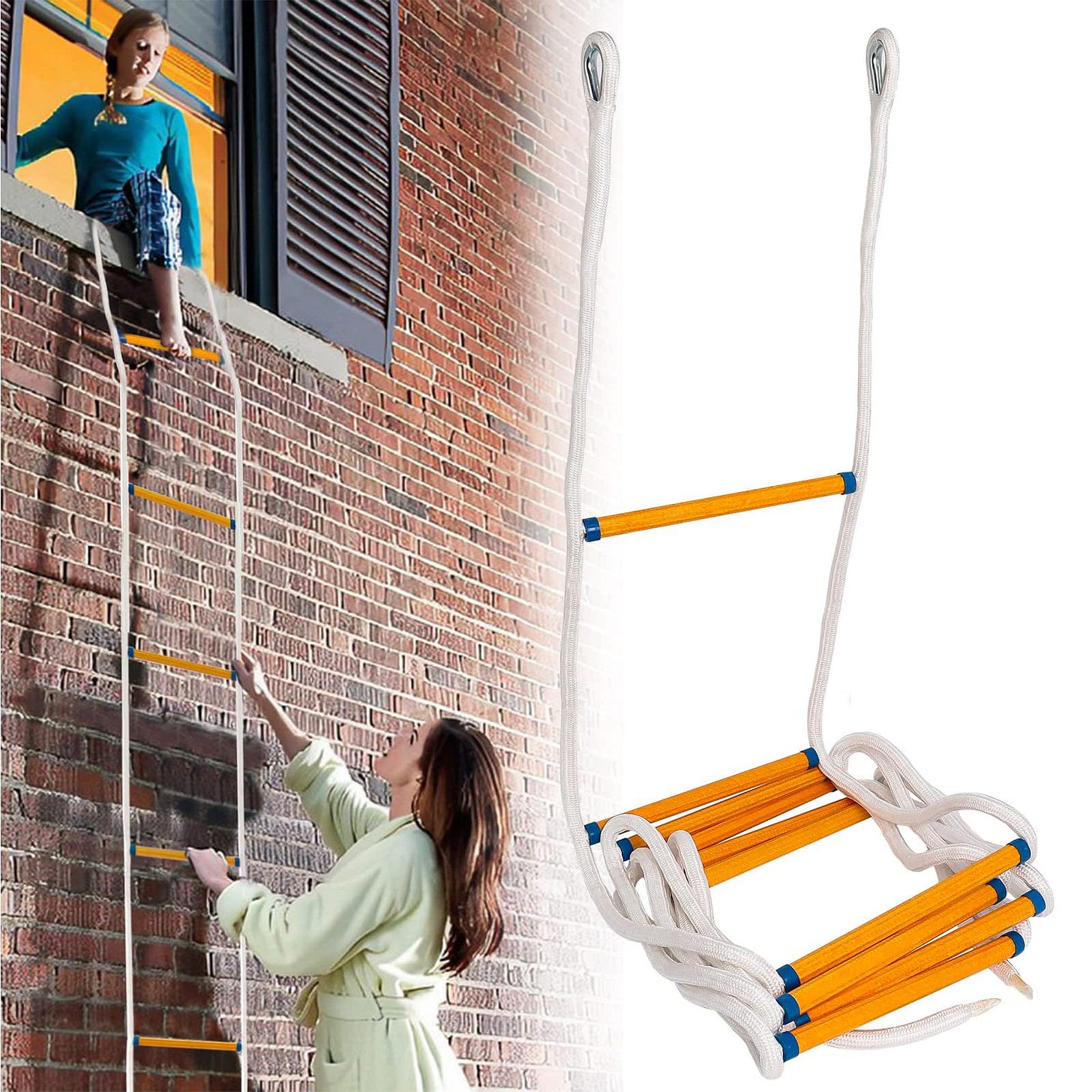 Fire Escape Ladder 2 Story, 16 FT Rope Ladder Fire Escape 2 Story ...