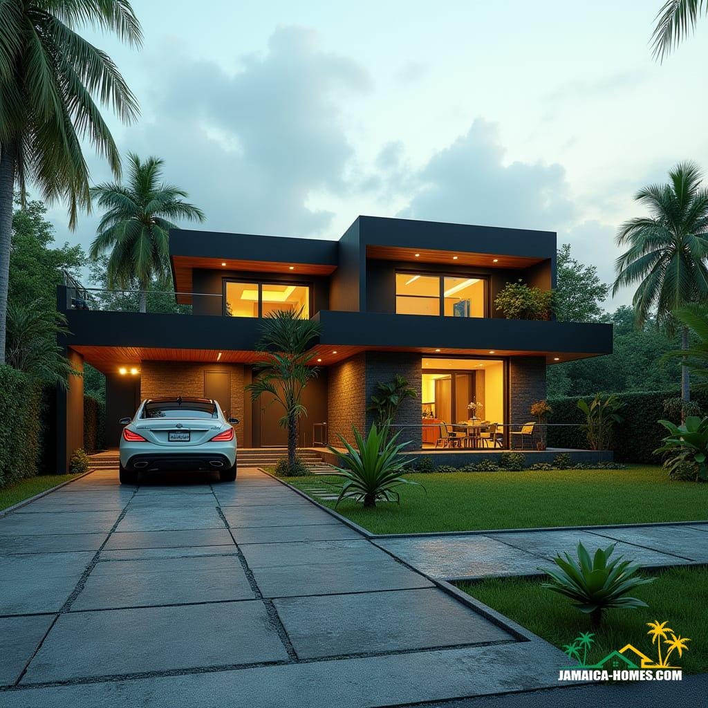 Design a single-level, affordable modern Jamaican home in the Caribbean. 