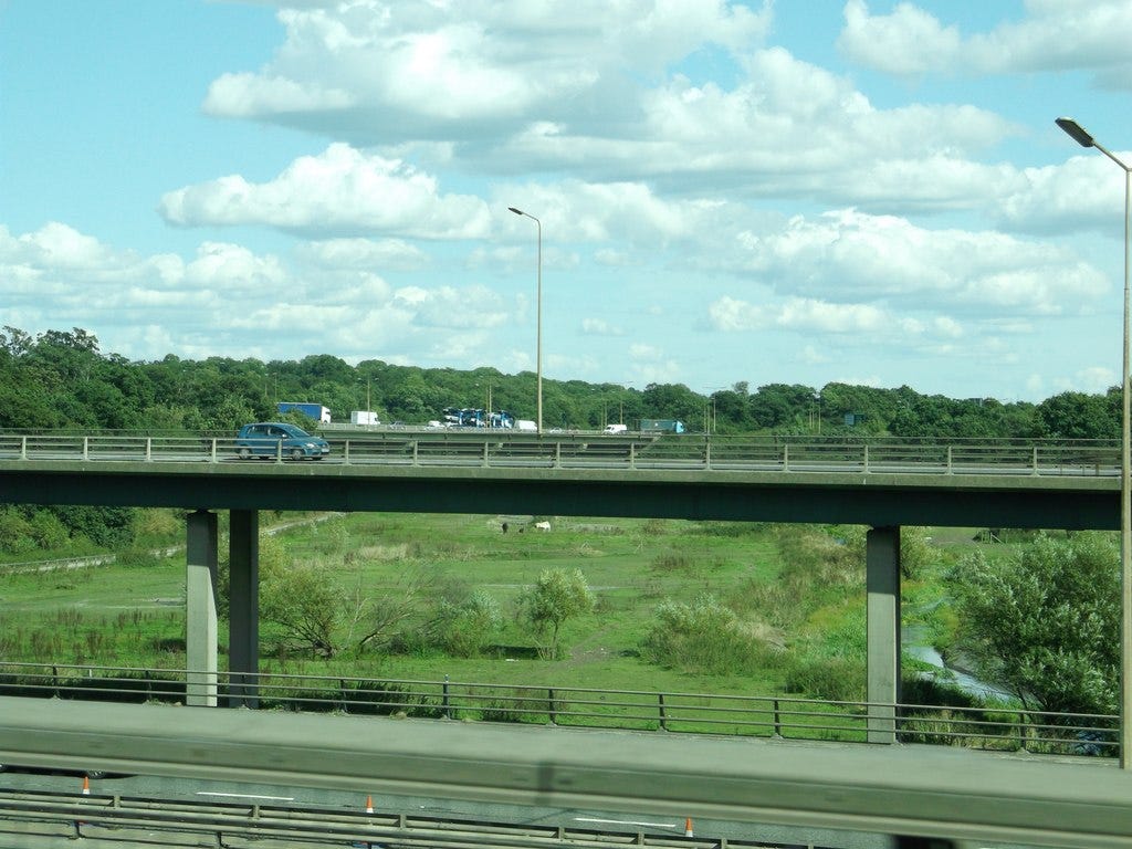 Photograph of elevated roadways over the river Mardyke, Essex. Photograph of elevated roadways over the river Mardyke, Essex.