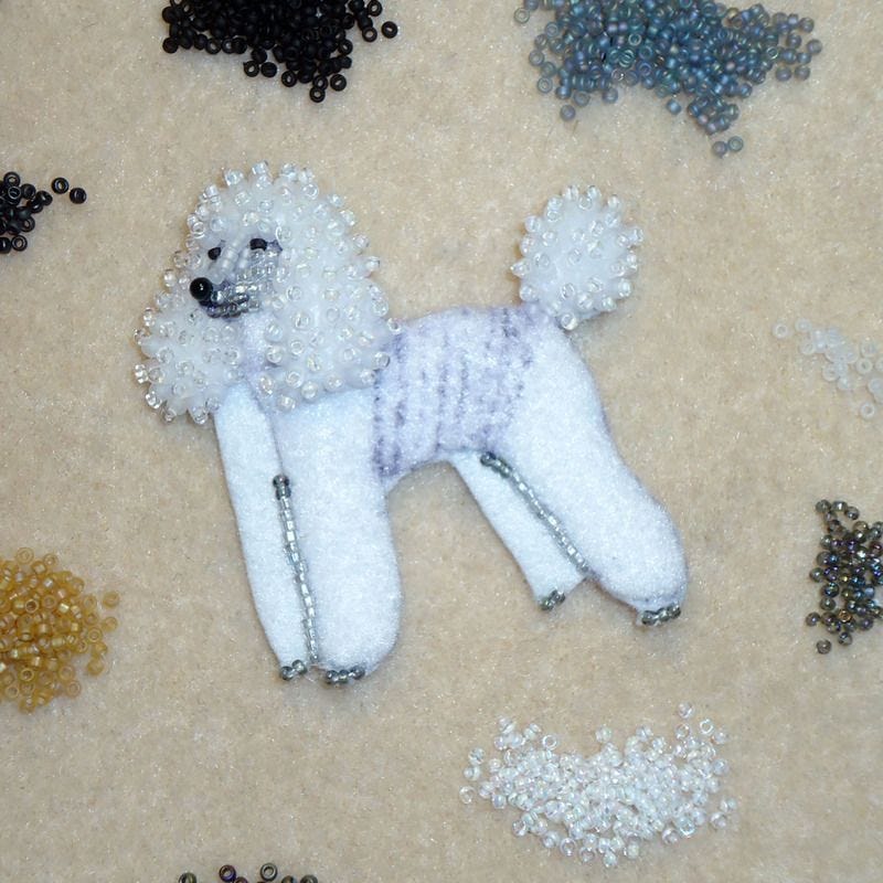 Beaded White rainbow Poodle pin pendant bead embroidery etsy artist LGBTQ jewelry 