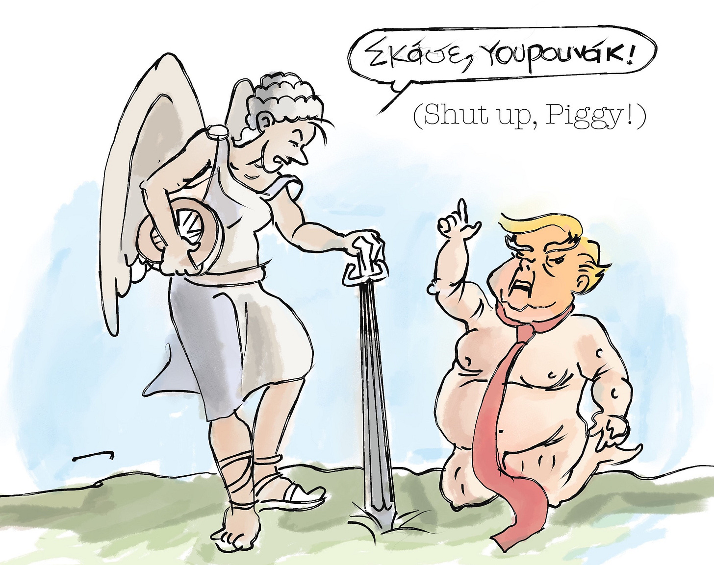 nemesis telling Trump, "shut up, piggy!"