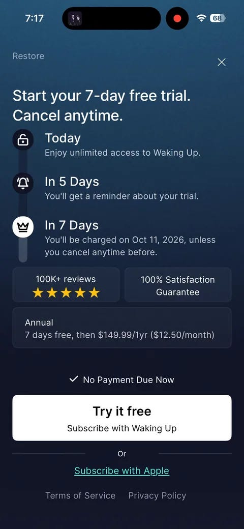 Waking Up paywall with pricing, onboarding screen 30 Waking Up paywall with pricing, onboarding screen 30