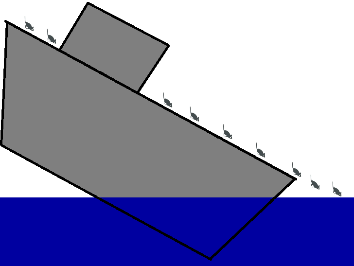 cartoon of rats fleeing sinking ship